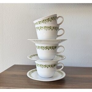Corelle Spring Blossom Crazy Daisy 4 Cups & 3 Saucers Vintage Lot USA Made 1970s